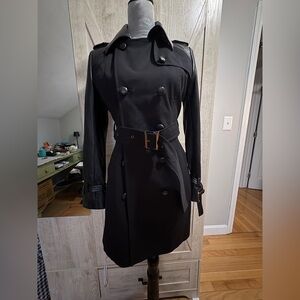 Black Lamb Leather Double-Breasted Women's Trench Coat